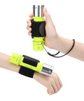 Diving Flashlight With Beast Bright LED Underwater Light For Scuba And Outdoor Adventures shown with hand strap and lanyard