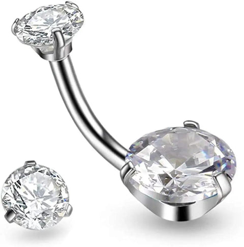 Zircon navel ring from Pain Free Belly Button Piercing Kit With 14G Hypoallergenic Steel Needles And Clamp Pro Grade Navel Ring Starter Set