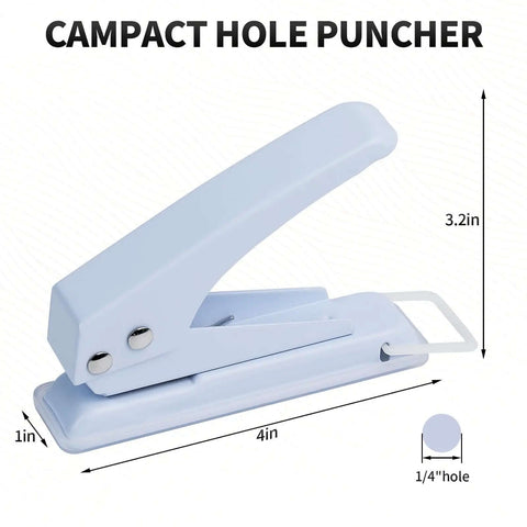 Heavy Duty 1/4 Inch Single Hole Paper Punch For Crafts and Office Use, shown in compact design with dimensions and 1/4 inch hole size