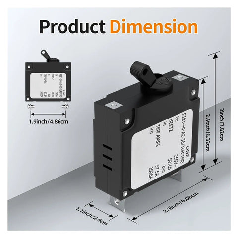 Heavy Duty Hydraulic Magnetic Circuit Breaker One To Four Pole Overload And Short Circuit Protection Up To Sixty Three Amps dimensions with measurements shown.