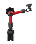 Dial indicator stand with red articulated arm and black magnetic base