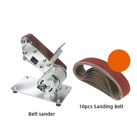 Mini Electric Belt Sander Grinder With 7 Adjustable Speeds, compact tool with sanding belts for DIY and precision work.