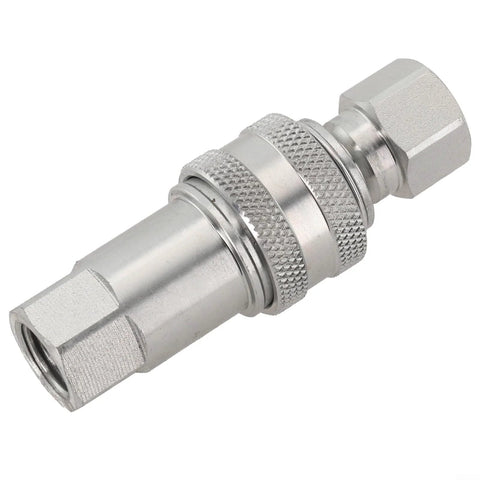 Hydraulic quick-connect coupler for M14, metal with knurled grip, silver finish