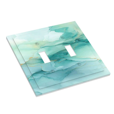 Killer Teal Marble Decorative Switch Plate Cover For Two Gang Double Toggle Outlet Wall Panel, stylish teal marble design.