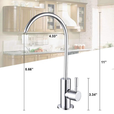 Lead-Free Drinking Water Faucet for Home RO Systems, Premium Stainless Steel 304 Body with Polished Chrome Finish in kitchen setting