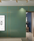 48 Inch Concealed Sliding Barn Door Hardware Kit For Interior Wooden Doors Heavy Duty Hidden Track System installed in living room