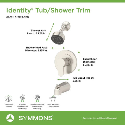 Identity Single Handle 1-Spray Tub And Shower Faucet Trim In Polished Chrome 1.5 GPM Valve Not Included Brass Construction Built To Last With Durable Finish And Lifetime Warranty