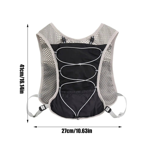Back view of 5L Reflective Hydration Running Vest For Ride Ready Comfort with adjustable straps and mesh fabric.