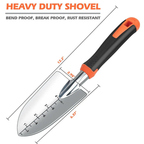 Heavy Duty Garden Shovel With Measurement Mark Pro Grade Ergonomic Rubber Handle and Sturdy Trowel for Digging