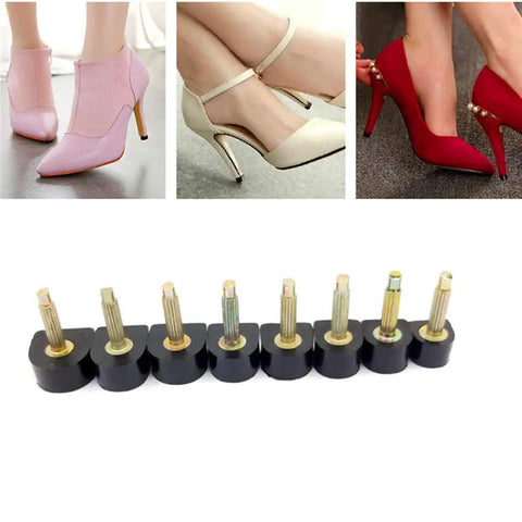 32 Pairs High Heel Tips Replacement Caps Kit For Women with TPU iron caps, 8 sizes, nonslip, wearproof, pliers included.
