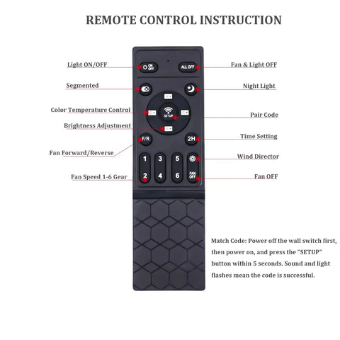 Remote control for Low Profile Dimmable Ceiling Fan With Light Remote Control And Smart App Invisible Blade Design.