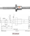Technical drawing and photo of 20mm Ballscrew Kit SFU2010 RM2010 Anti Backlash For CNC Machines showing dimensions and features.