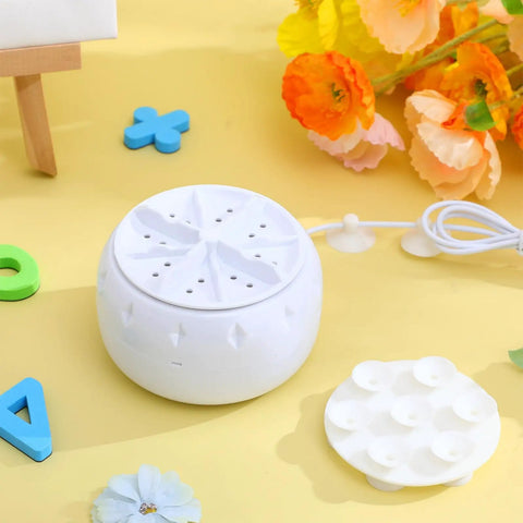 This Slick Mini Turbine Washing Machine Is Your New Usb Powered Portable Laundry Companion Built For Rv Trips And Delicate Loads Made From Rugged Plastic To Handle Everyday Grime And Get Things Done Fast Without Breaking A Sweat, displayed with sink setup.