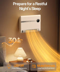 Wall Mounted Space Heater For Bedroom Or Office, 1500W PTC Fast Heating unit operating quietly with soft ambient light.