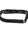 Adjustable Horse Training Surcingle For Ground Driving And Lunging With Secure Buckle, black with metal rings, side view
