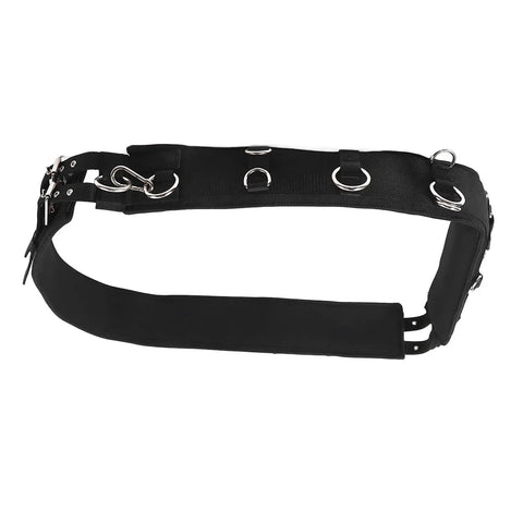 Adjustable Horse Training Surcingle For Ground Driving And Lunging With Secure Buckle, black with metal rings, side view