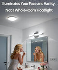 Woman using Slim 16 Inch LED Vanity Light Bar Over Mirror For Restroom IP44 Waterproof 9W Cool White 6000K Non Dimmable Makeup Lighting