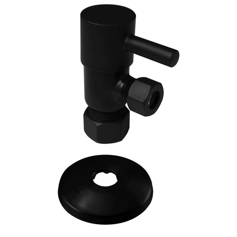 Round Lever Quarter Turn Angle Stop With Half Inch Copper Inlet And Three Eighths Inch Compression Outlet Matte Black Water Supply Valve