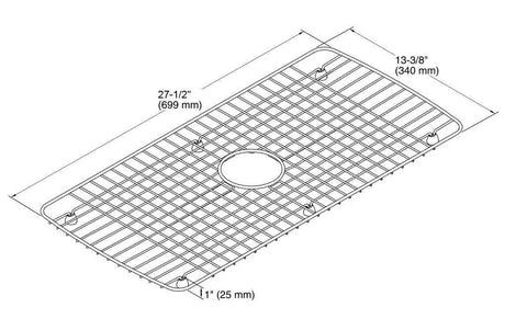 Diagram of Cape Dory Stainless Steel Sink Rack For Bottom Basin 27.5 X 13.38 Inches Kitchen Organizer with dimensions.