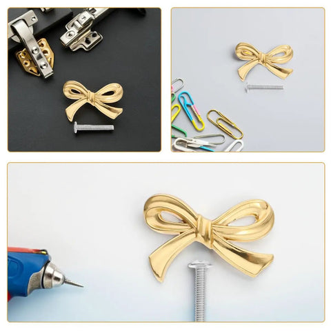 Brass Bowknot Drawer Pulls Set Three Pack For Dresser Wardrobe Cupboard And Bookcase Cabinet Hardware with screws and tools