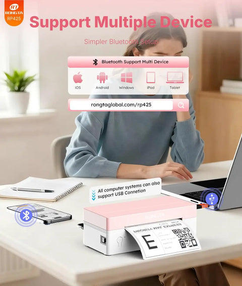 Person using 4x6 Bluetooth Thermal Label Printer For Shipping Labels And Small Business Use Wireless Printing For Packages