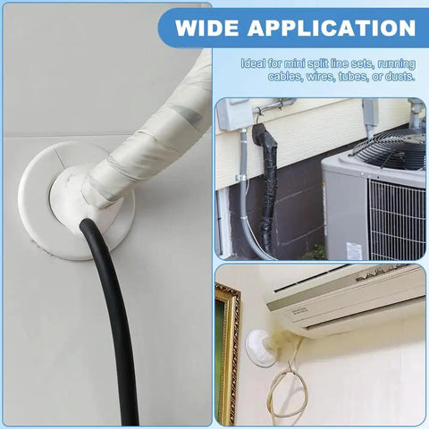 Image showing All In One Mini Split Line Set Cover And Wall Sleeve Combo Kit For Outside AC Units with pipe insulation.