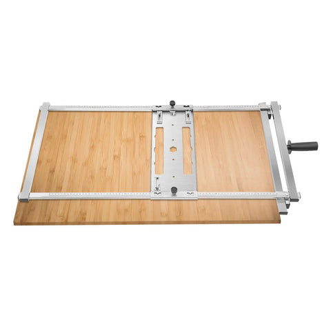 Pro Grade Circular Saw Edge Guide Kit For Precision Straight Cuts, stainless steel frame on wood surface with adjustable ruler