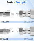 3/8 Inch JIC 37 Degree Male To 1/4 Inch NPTF Male Hydraulic Adapter Fitting For Straight Thread JIC To NPTF Port Connections In Hydraulic Systems And Hydraulic Hose Assemblies, metal