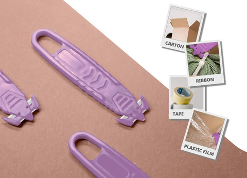 Safe Recessed Blade Box Cutter Knife 10 Pack Purple With Double Sided Blade For Easy Cuts And Reduced Risk Of Lacerations No Sweat For Opening Boxes Packages And Cartons. Purple recessed safety box cutter with stainless blade for carton, tape, ribbon, and plastic film.