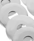 Pro Grade Ten Piece Fire Sprinkler Escutcheon Covers Dual Disc stainless steel wall mount shields displayed on a white background.