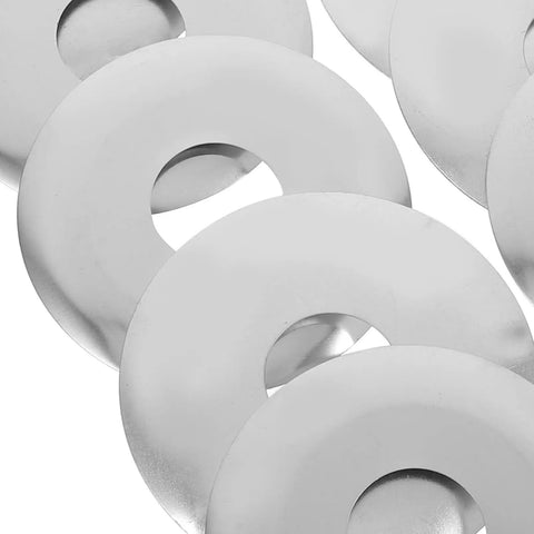 Pro Grade Ten Piece Fire Sprinkler Escutcheon Covers Dual Disc stainless steel wall mount shields displayed on a white background.