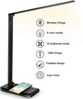 Wireless Charging Desk Lamp With USB Port Dimmable Office Light Featuring Five Modes And Ten Brightness Levels Easy Touch Control Auto Timer 30 And 60 Minutes Eye Caring Black Table Lamp For Your Home Office Setup showcasing features