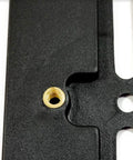 Close-up of Mercedes-Benz Front Bumper License Plate Holder Kit Bolt-On Relocator Mount, showing bolt hole detail
