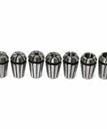 Premium 7Pc ER11 Spring Collet Chuck Set With Self Release Tool Holder For Milling And Grinding Machines Including High Grade Steel Bits Ranging 1 To 7 Mm, showcasing precision collets.