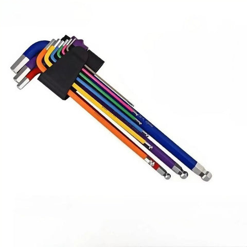 Top Notch Metric Ball End Hex Key Set With Heavy Duty Allen Wrenches For Tough Repairs And Precise Tightening In Hard To Reach Spots Around The Garage Or Shop, color coded set in pouch