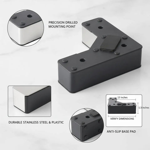 L Shaped Stainless Steel Furniture Leg Replacement Support for Sofa Bed Frame and Cabinet Repair 13 by 3.3 by 1.6 Inches Restores Stability
