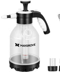 Clear 0.4 Gallon Hand Pump Sprayer for Indoor Plants with side port, measuring cup, adjustable nozzles, leak resistant seals visible