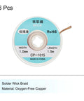 Desoldering Wick Braid For Electronics No Clean Solder Wick 0.04 Inch Wide 4.92 Feet Long Copper Oxygen Free For Removing Solder 6 Pack
