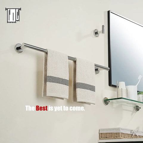 Chrome Towel Bar 27 Inch Built Tough 304 Stainless Steel 0.8mm Tube Wall Mount Towel Holder With Polished Finish Usable 24 Inch Length For Bathroom TB110L24CH shown with towels.