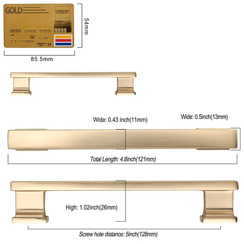 Dimensions of Champagne Bronze Cabinet Pulls 20 Pack 5 Inch Center Hole Kitchen Cabinet Hardware Brushed Brass Gold Drawer Handles