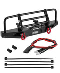 Aluminum RC Bumper Set For 1/18 TRX4M Defender, CNC Front 37G with LED Lights, includes wiring and zip ties, black finish