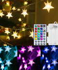Star String Lights 20Ft Battery Operated Color Changing Fairy Lights With 40 LEDs Remote Control Indoor Outdoor Hanging Twinkle Decor For Bedroom Patio Party And More with glowing star-shaped LEDs and remote control.