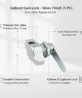 Zinc Alloy Cam Lock For Cabinet Doors And Drawers, Durable Silver Replacement Hardware, 1 Pack, Built To Last, Easy To Install