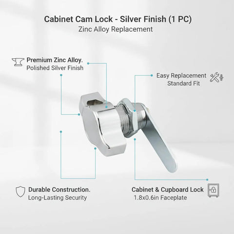 Zinc Alloy Cam Lock For Cabinet Doors And Drawers, Durable Silver Replacement Hardware, 1 Pack, Built To Last, Easy To Install