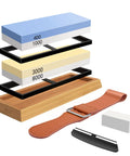 Pro Grade Whetstone Knife Sharpening Set With Four Sided Grit 400 1000 And 3000 8000 Includes Bamboo Base Flattening Stone Angle Guide