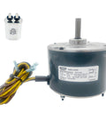 Straight Up 1/4 HP AC Condenser Fan Motor 208-230V 1100 RPM with capacitor and CCW shaft for HVAC replacement.