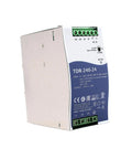 Heavy Duty Rock Solid 240W Din Rail Power Supply 24V DC 10A Amps metal box with input/output terminals view.