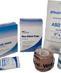 Heavy Duty Class A First Aid Refill Kit Loaded With Essential Tablets And Emergency Medical Gear For Restaurants And Local Shops Without Cabinet with gauze pads and adhesive tape.