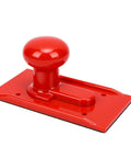 Solid Grip Woodworking Push Block With Textured Surface And Rounded Handle Finger Guard Awesome Knuckle Saver Badass Shop Gear For Table Saw Router Jointer Bandsaw Planer in red color with a smooth surface.