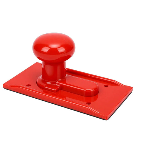 Solid Grip Woodworking Push Block With Textured Surface And Rounded Handle Finger Guard Awesome Knuckle Saver Badass Shop Gear For Table Saw Router Jointer Bandsaw Planer in red color with a smooth surface.